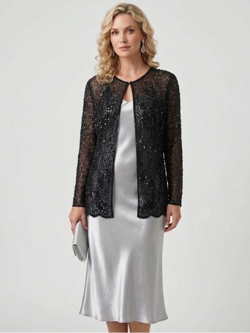 Joseph Ribkoff Vintage Gala Silk Beaded Sheer Jacket Button Blouse Top Dressy M